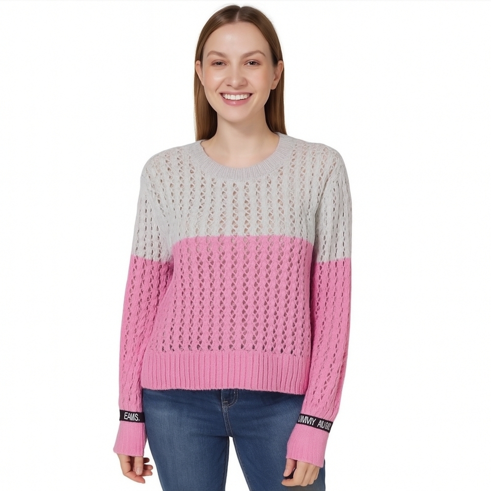 Tommy Jeans Pink And Beige Alpaca Wool Cropped XXL Sweater